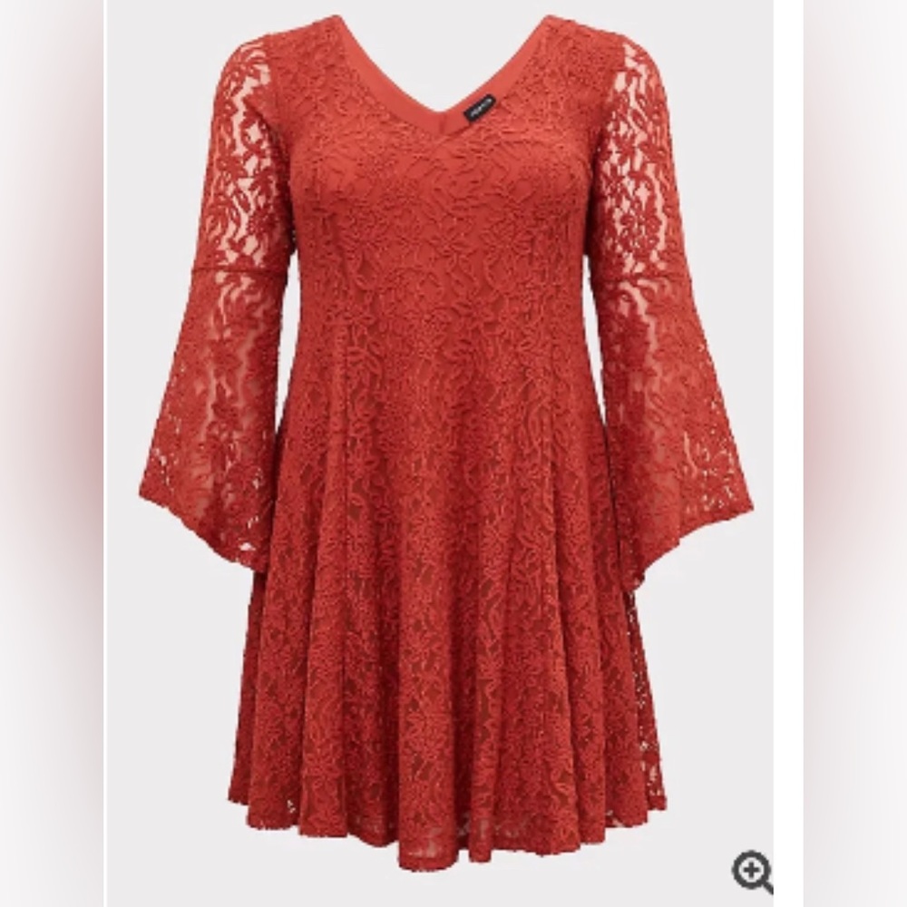 Torrid  4x Bell Sleeve Trapeze Lace Dress Red/Orange